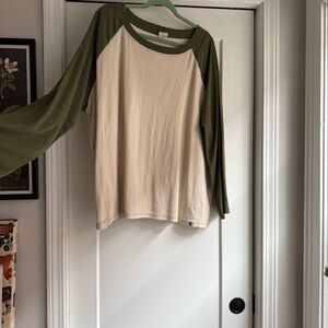 Lucy & Yak Avi Green and Cream Long Sleeve Top